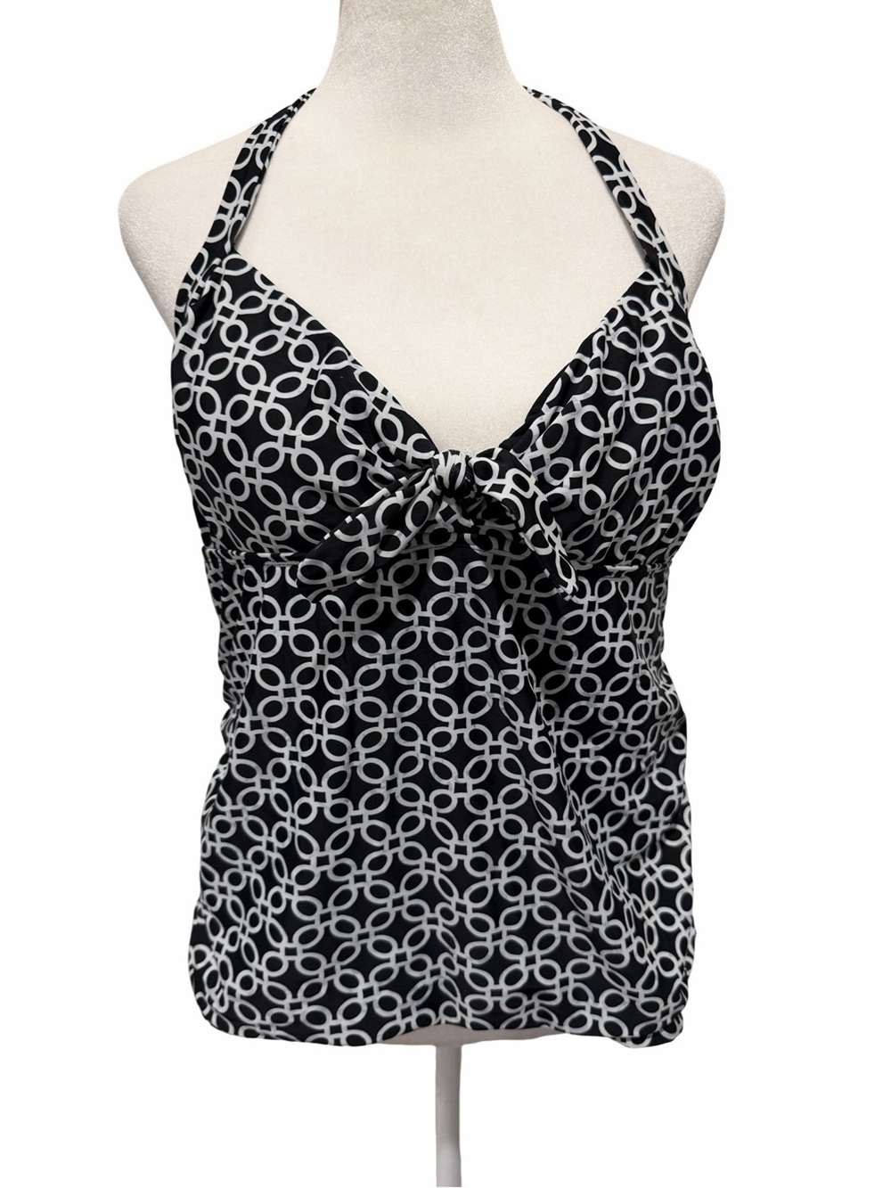 Collections by Catalina Black & White Halter Tankini Top with Knot Front. Size L